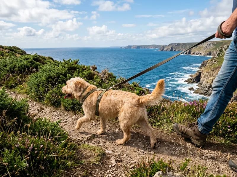 Um cão a passear junto à costa